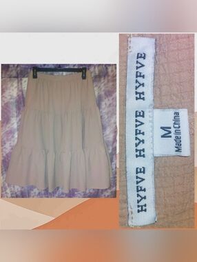 HYFVE brand Khaki/Biege A-Line Soft Woven Tiered Peasant Skirt Sz Medium